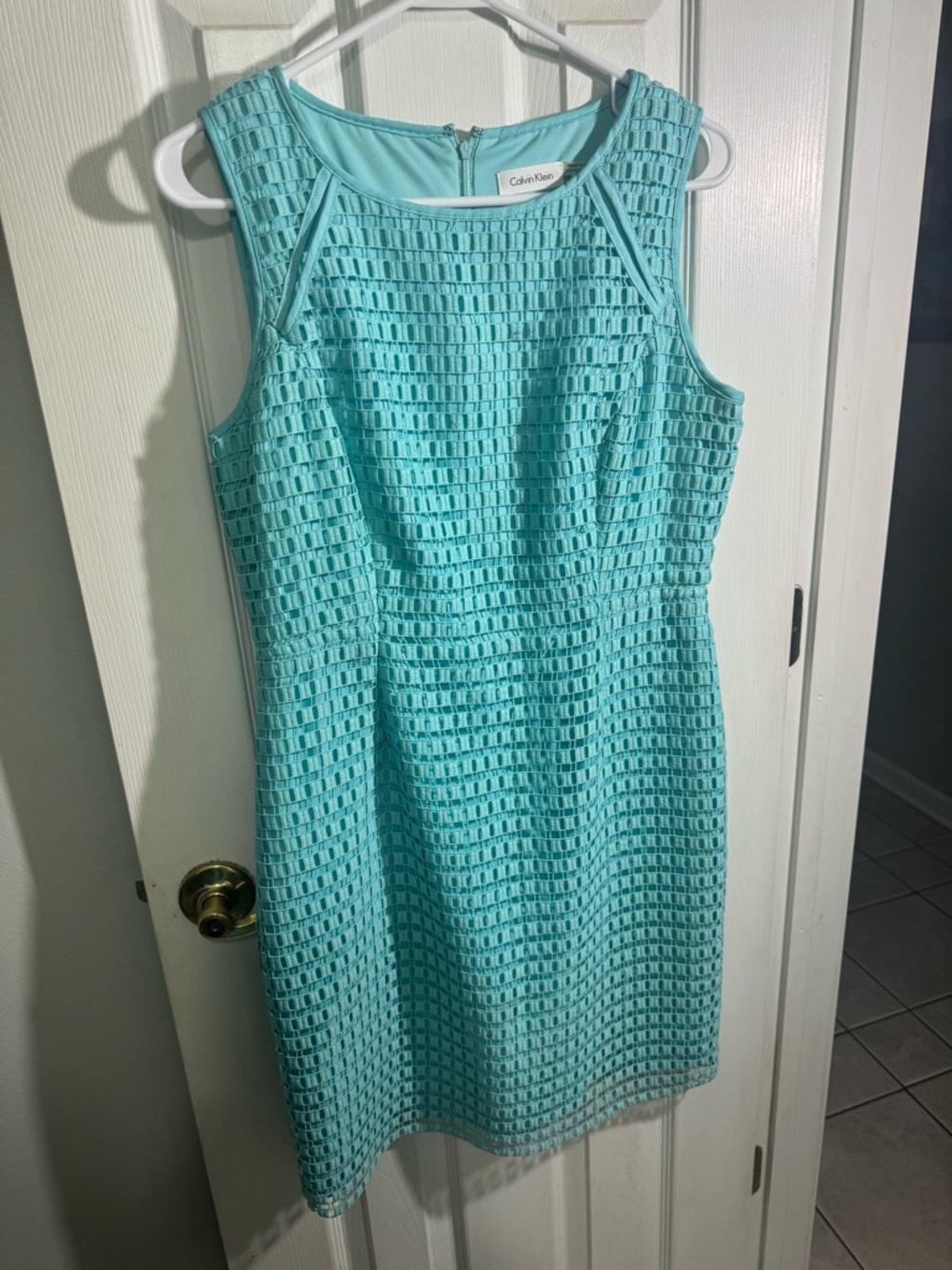 Calvin Klein Aqua Crochet Sheath Dress